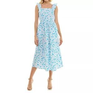 Draper James Blue and White Floral Midi Dress